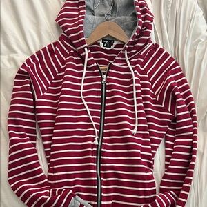7 Degrees Twisted Peppermint - Red and White Striped Full-Zip Hoodie